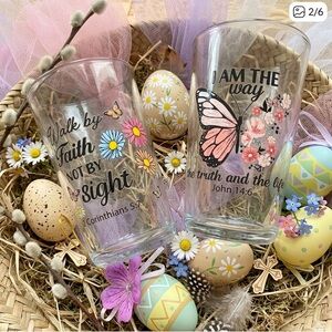 NEW! Set of 2 "Walk by Faith" & "I Am the Way" Handmade Inspirational Glasses